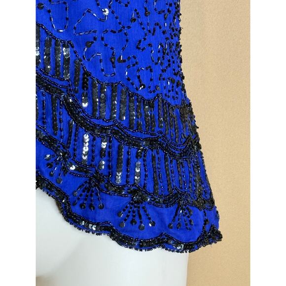 JMD New York Vintage Royal Blue Beaded Top Blouse M - Picture 6 of 7